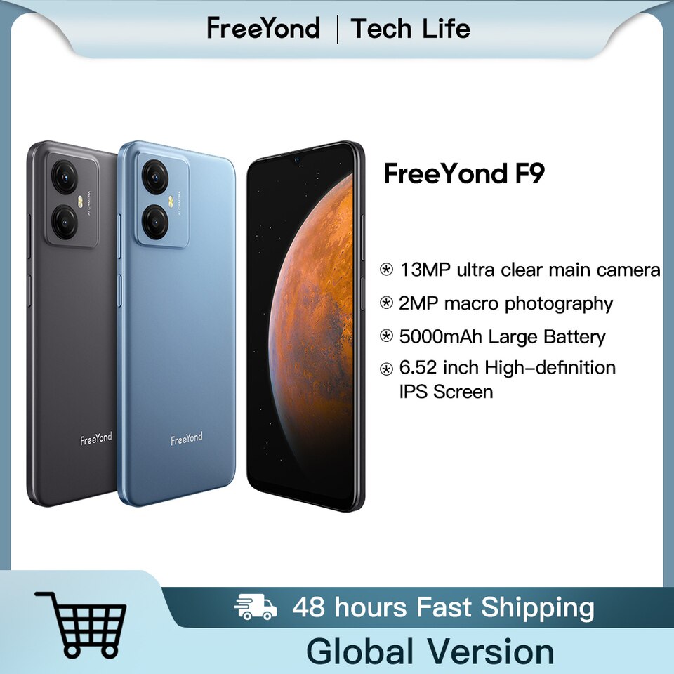 FreeYond F9 Celular Rom 64GB, Android 12 Dual Sim, FHD+6.52 Mostrador, Bateria 5000 mAh, Celular Smartphone tectoy, Real Dual Camera 13MP+2MP com Macro+8MP Selfie Telefone(Azul,Imposto não incluído)
